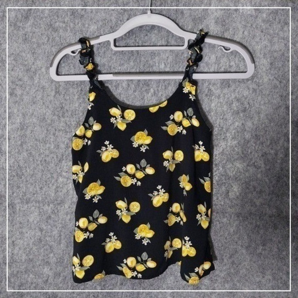 Abercrombie Cami Top Girls 11 12 Yellow Lemon Print Floral Ruffle Strap Summer